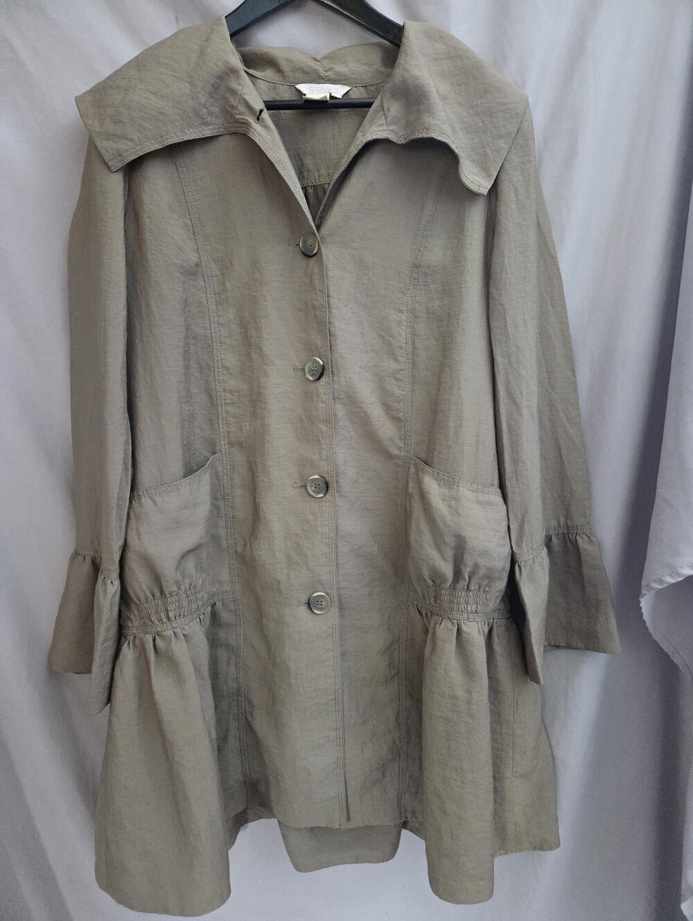 SPANNER Taupe Button-Front A-Line Trench Coat